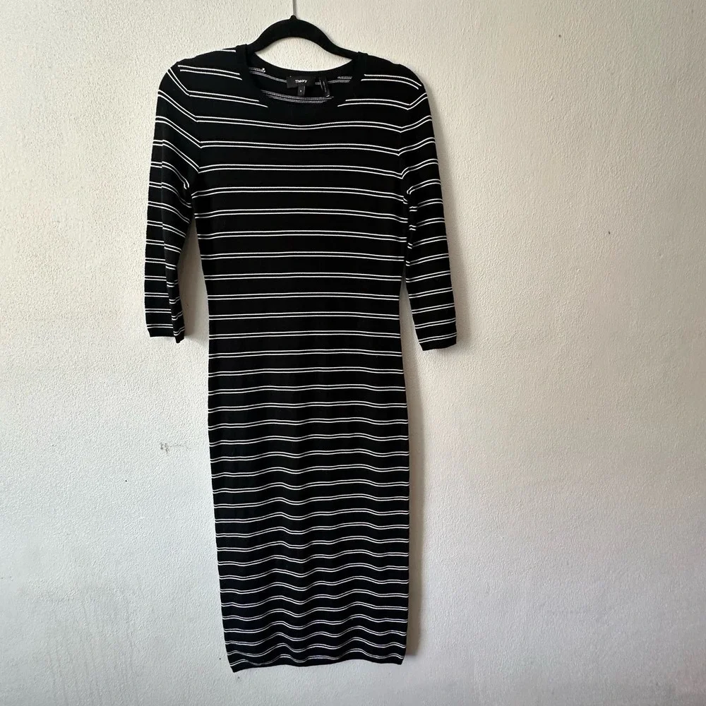 Theory Delissa B Prosecco Striped Midi Dress, Black/White - Picture 2 of 6